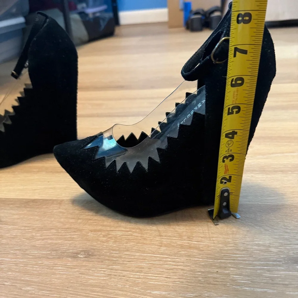 Jeffrey Campbell Wedge Heels 8 Handmade Havana Black Suede Platform ZigZag Clear